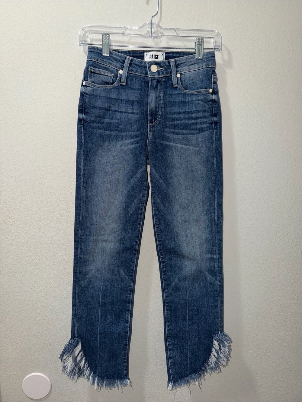Paige Hoxton Straight Ankle Fray Jeans Women’s 24 High Rise Premium Luxury Denim